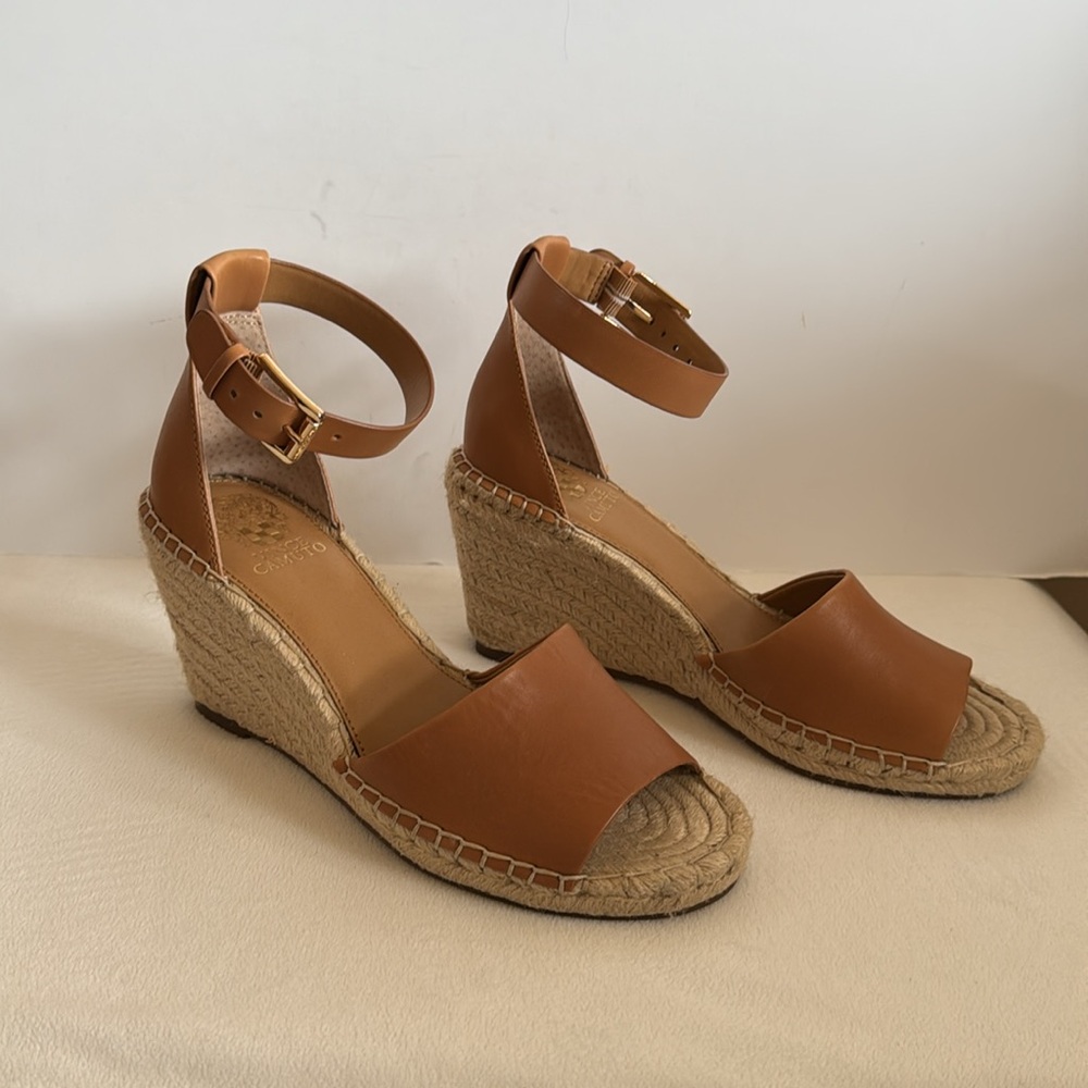 Vince Camuto Tan Espadrille Wedge Sandals with Ankle Strap